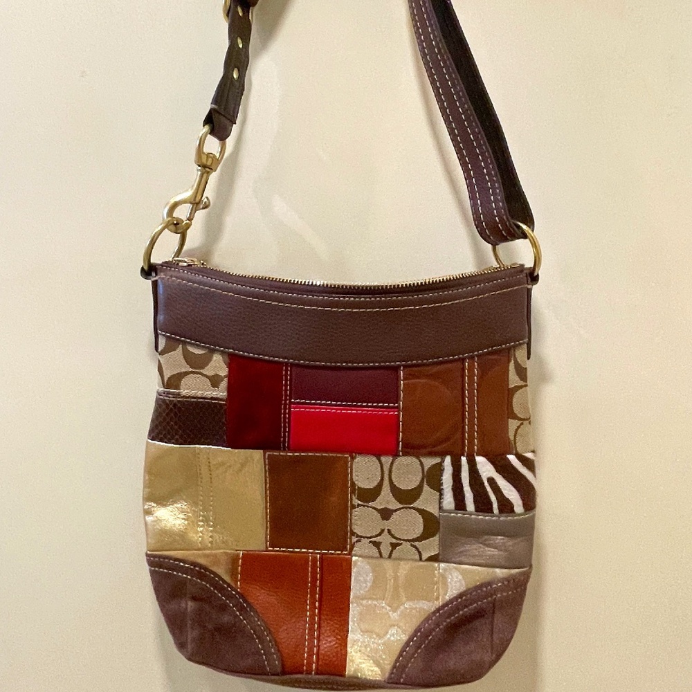 COACH Holiday Leather Patchwork Convertible Shoulder Crossbody Bag Vintage